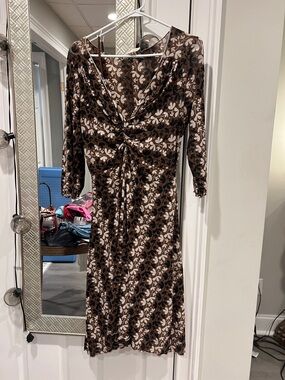 Brown Floral Twist-Front Women's Dress